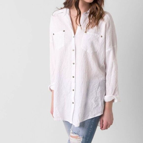 New✨ FREE PEOPLE Oversized Tunic Button Down Shirt (Sz L) - Picture 11 of 11